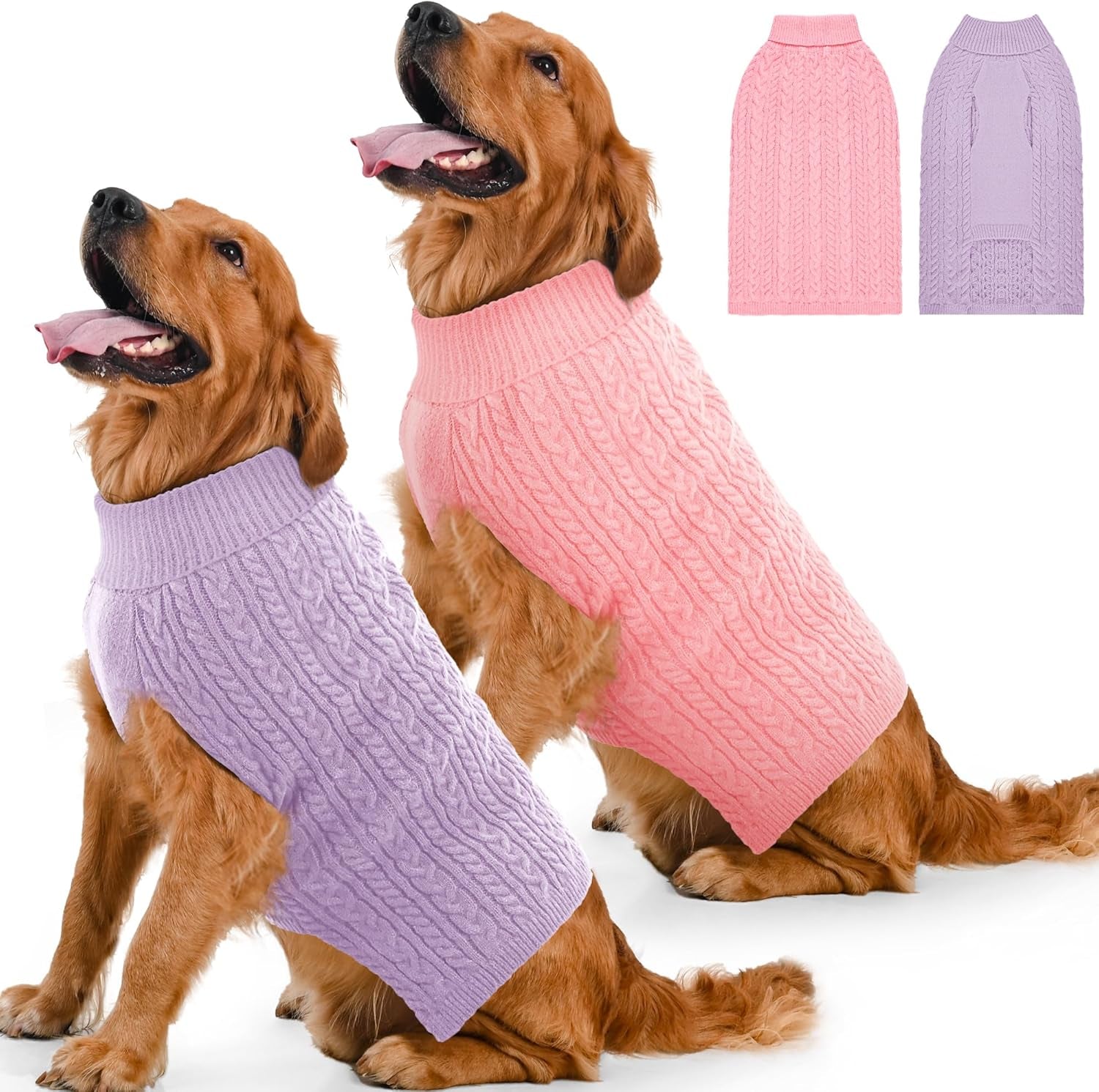 2 Pack Dog Sweaters – Winter Cable Knit Turtleneck