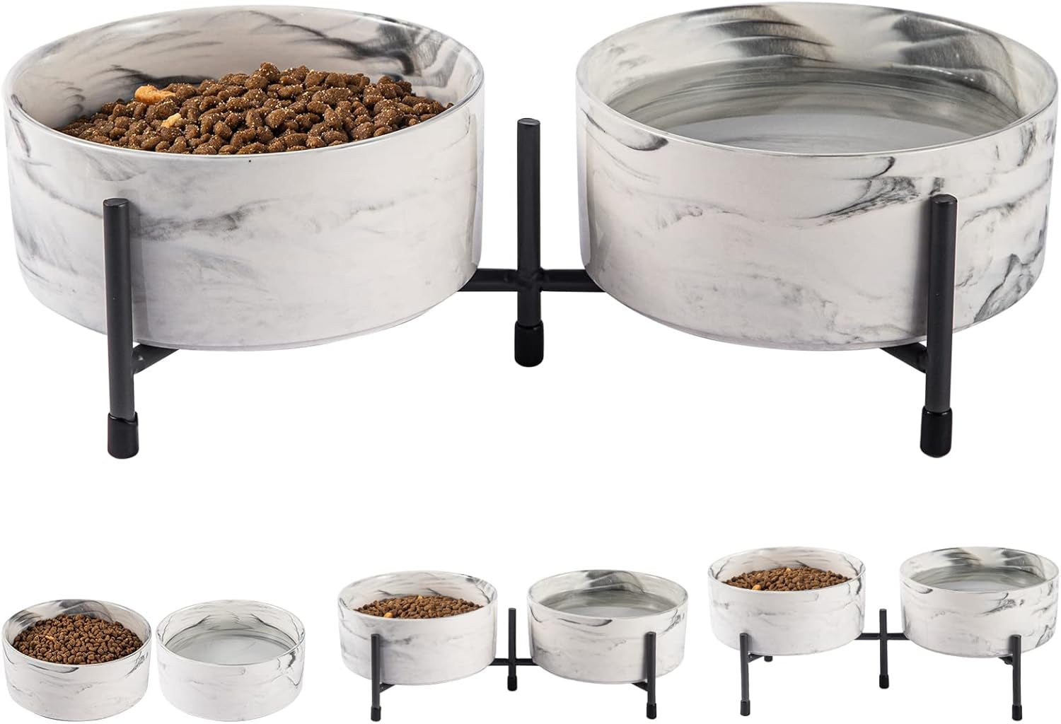 32oz Ceramic Dog & Cat Bowls with Metal Stand – Elevated, Non-Slip Feeding Station (Set of 2)