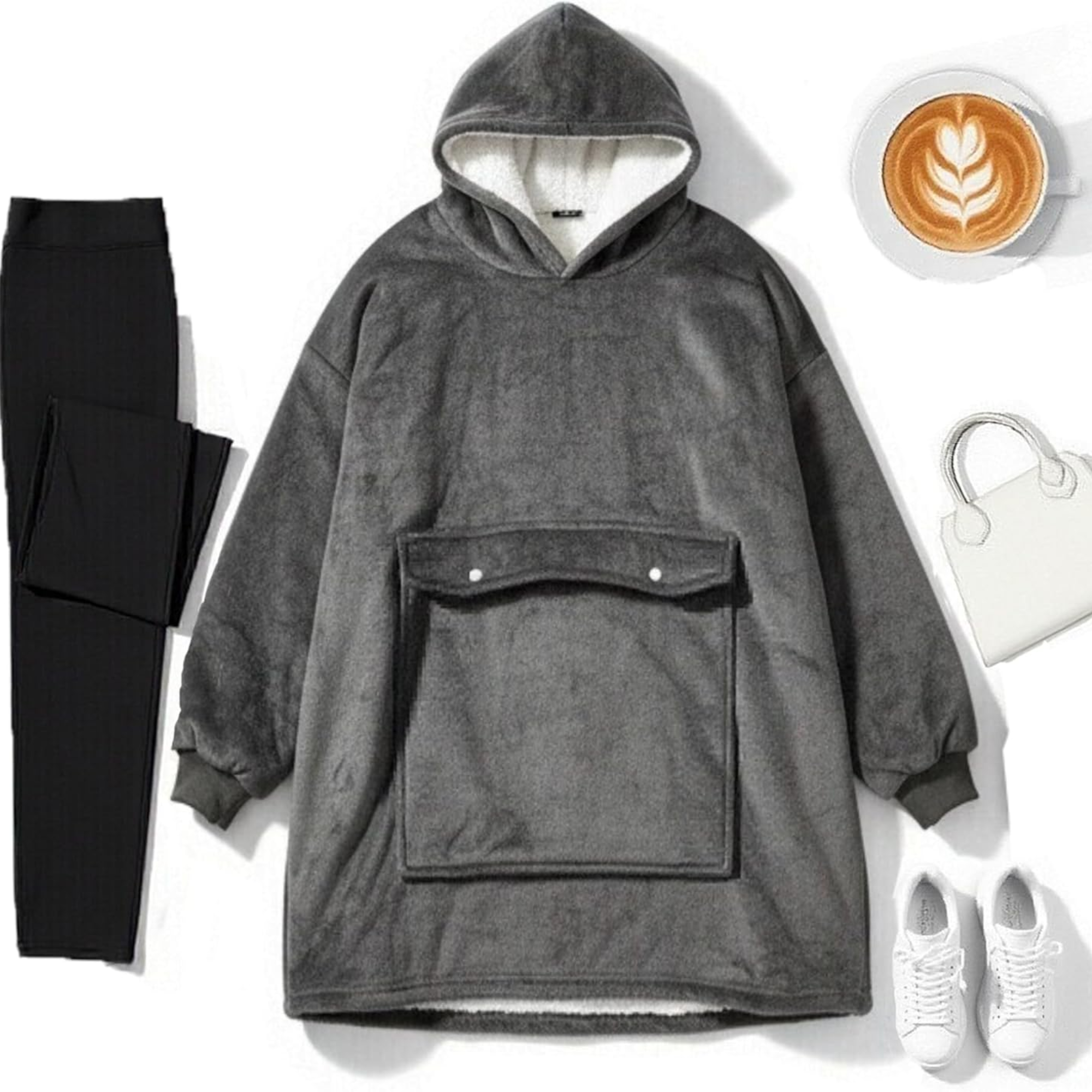 Wearable Blanket Hoodie with Pet Pouch & 2 Side Pockets