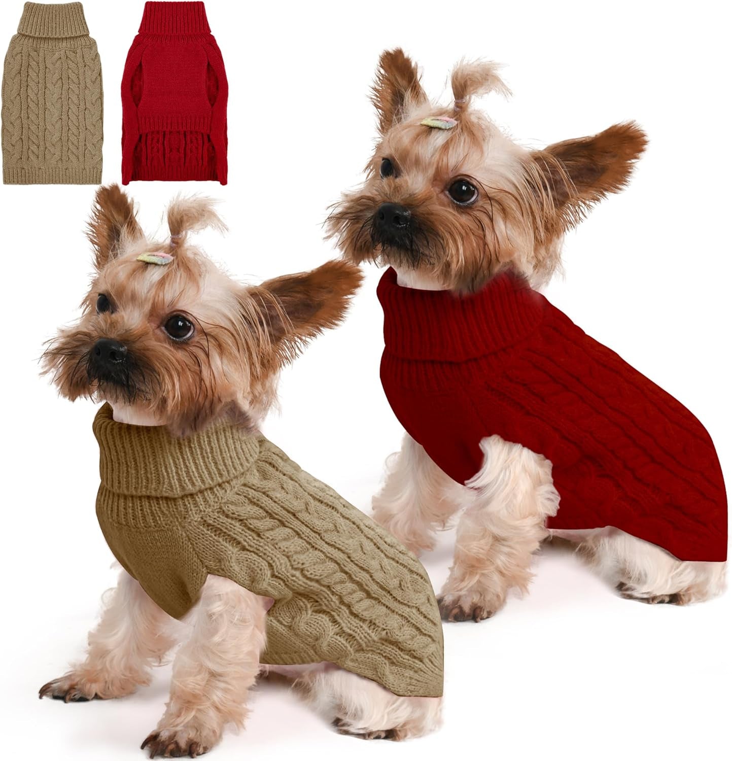 2 Pack Dog Sweaters – Winter Cable Knit Turtleneck