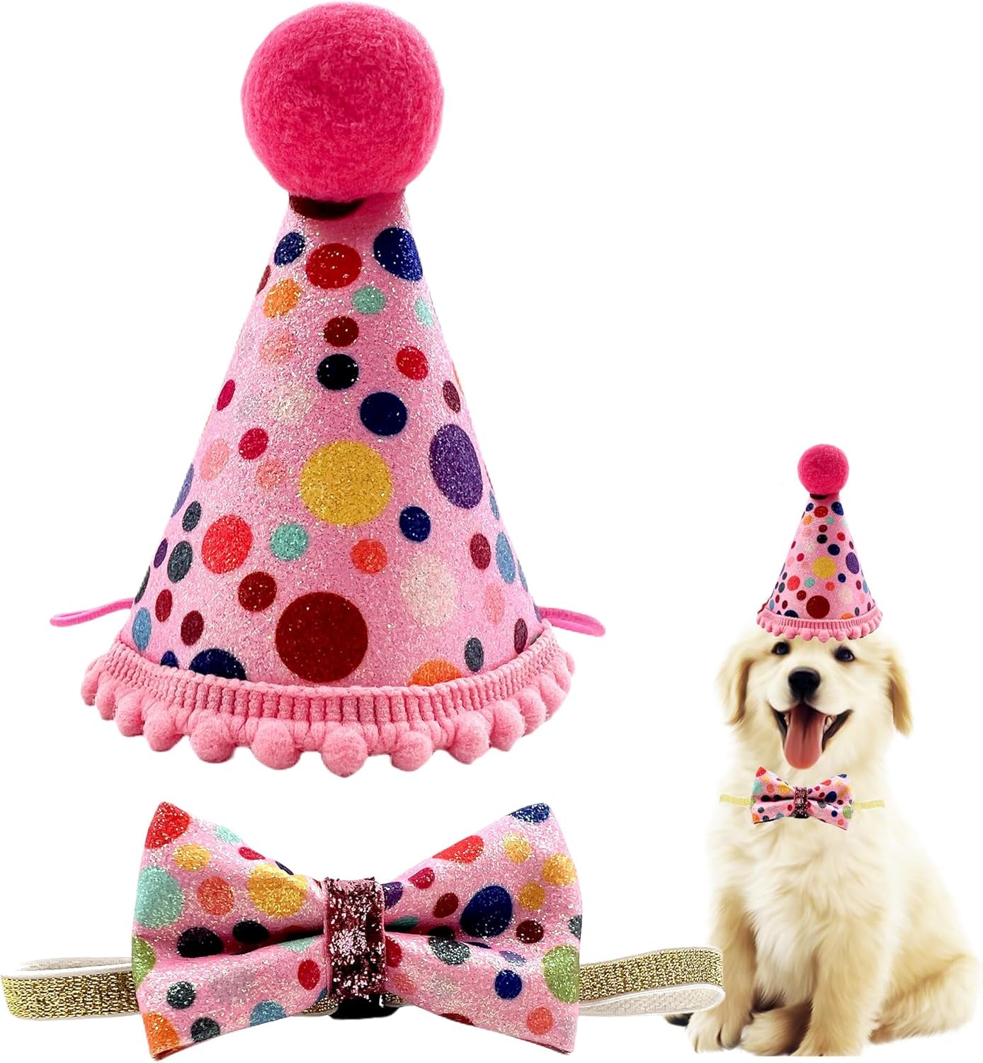 🎉🐾 Adorable Pet Birthday Hat & Bow Tie Set – Sparkly Party Outfit for Dogs & Cats 🎂 Perfect for Birthday Parties, Holidays, Photo Shoots, Themed Parties, Playdates, Cute Pet Accessories, Gift for Pet Lovers & Small to Medium Pets ✨
