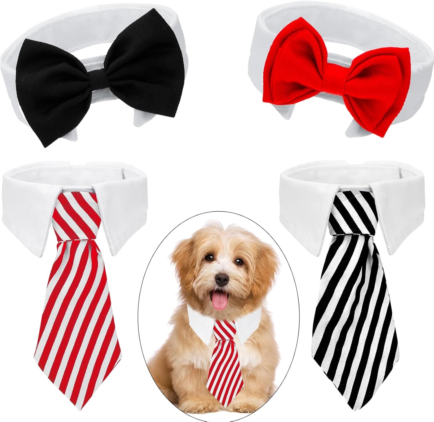 4 Pack Pet Bow Ties Adjustable | Formal Dog Collar & Cat Neck Tie for Small Dogs & Cats | Puppy Grooming Party Costume Accessories – L, Black, Red, Pink, Blue, Gray