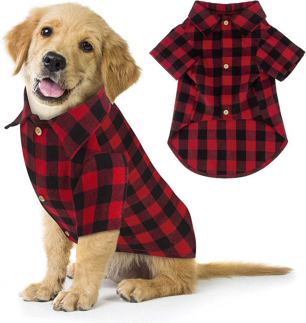 Plaid Dog Shirt Red Buffalo | Soft Casual Pet Clothes for Small Medium Large Dogs & Puppies | Cat Costume Outfit for Thanksgiving Christmas – XL