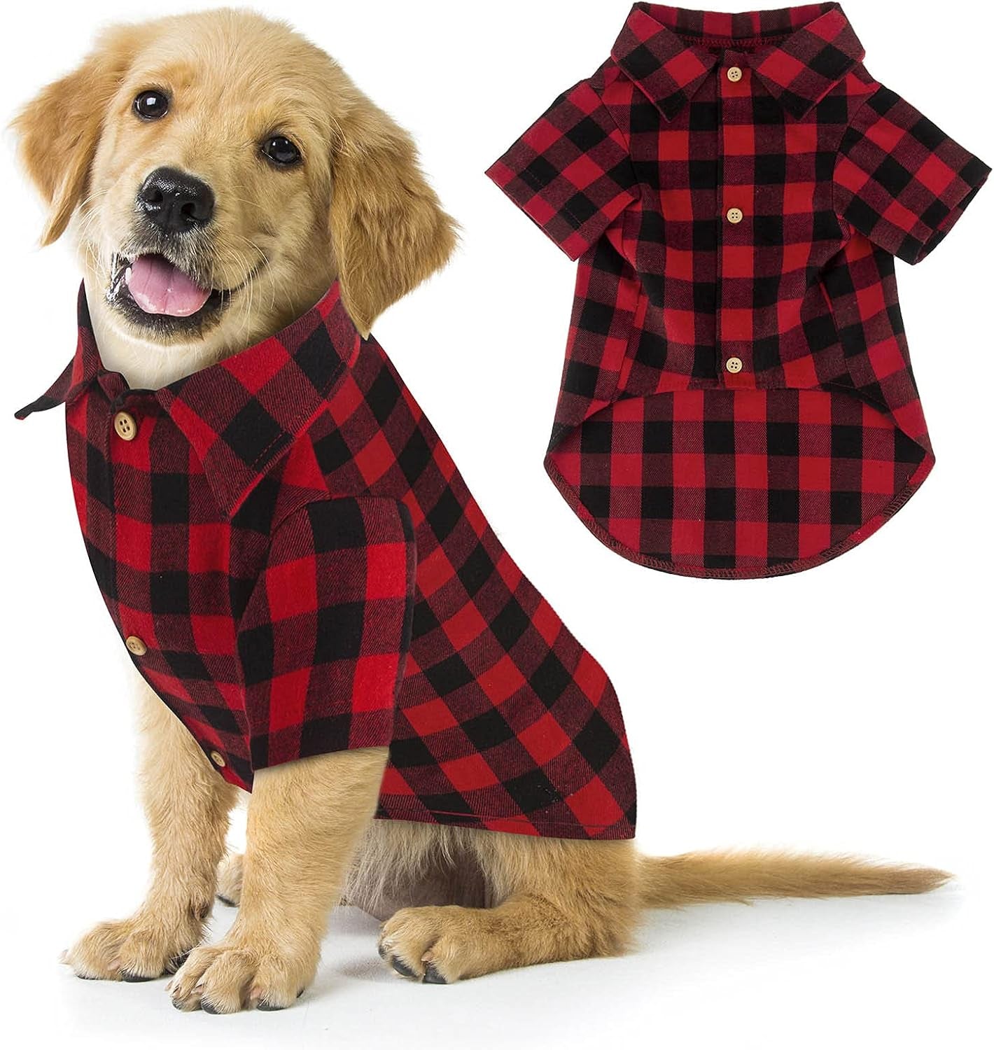 Plaid Dog Shirt Red Buffalo | Soft Casual Pet Clothes for Small Medium Large Dogs & Puppies | Cat Costume Outfit for Thanksgiving Christmas – XL