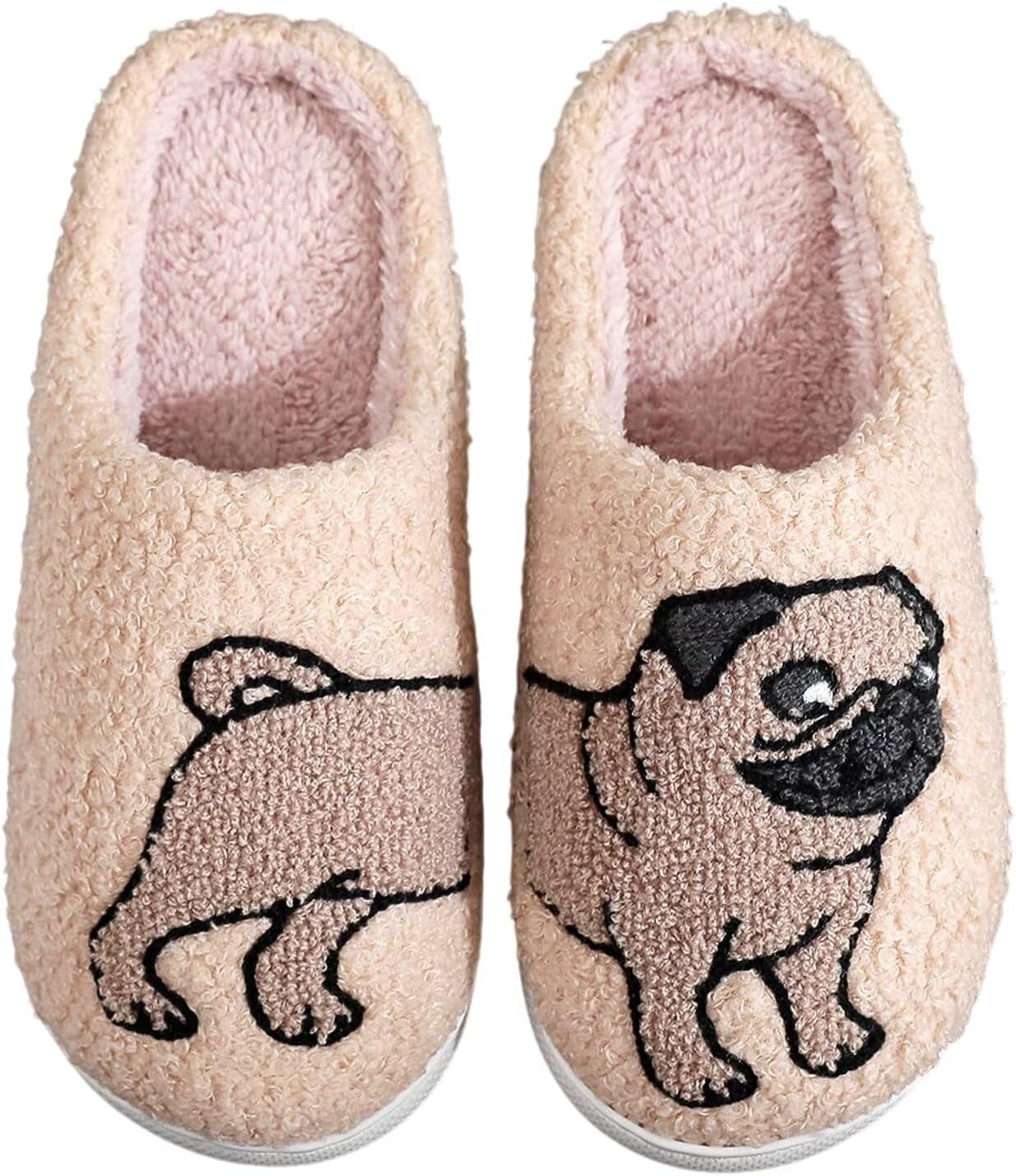 Cute Cartoon Dog Embroidery Winter Slippers – Plush Lined Cozy Cotton Shoes