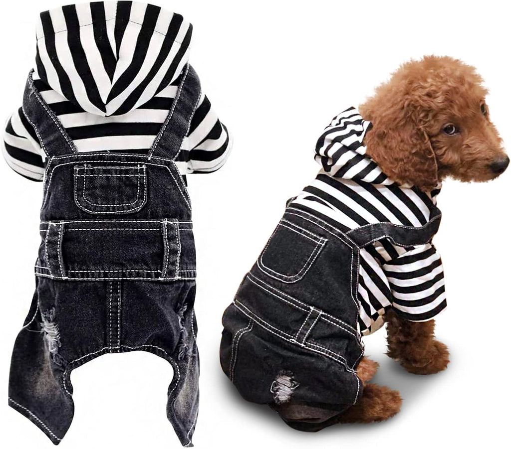 Pet Denim Jumpsuit Dog Overalls Jeans Hoodie Cool Blue Coat for Small & Medium Dogs – Classic Vintage Washed Jacket Puppy Vest