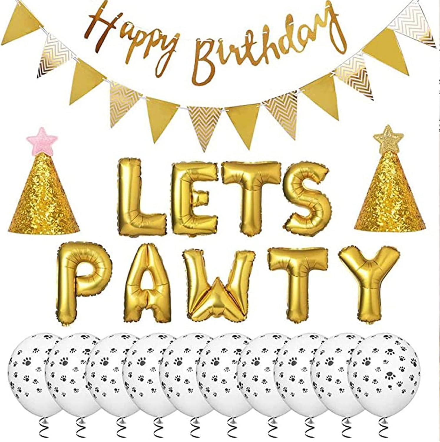 Let's Pawty! 🐶🐱 Pet Birthday Party Kit – Balloons, Banner & Party Hats 🎉🎂