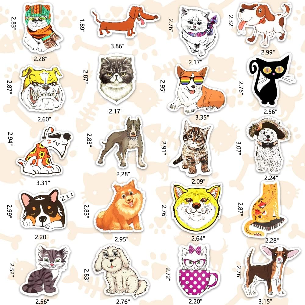 🎨✨ 100PCS Dog & Cat Stickers – Cute Waterproof Vinyl