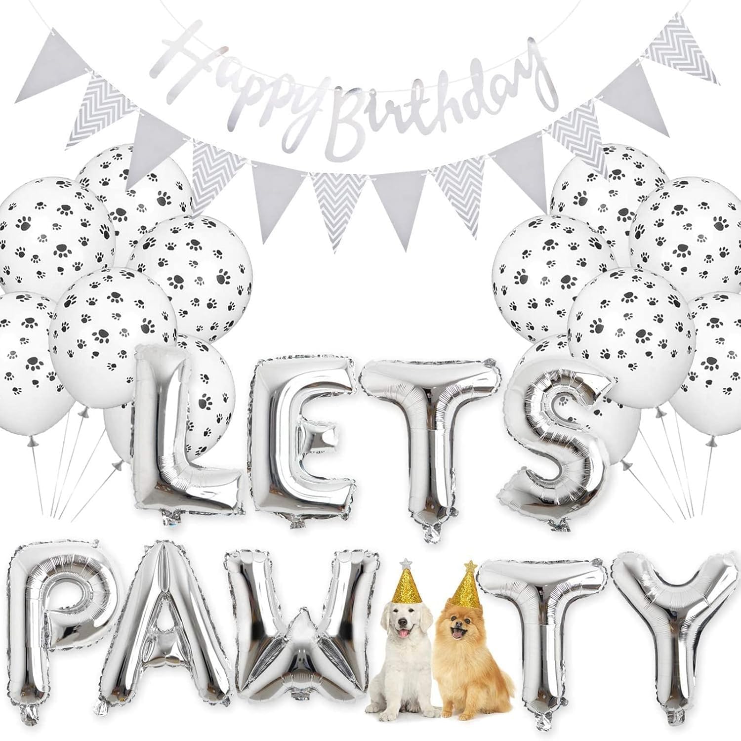 Let's Pawty! 🐶🐱 Pet Birthday Party Kit – Balloons, Banner & Party Hats 🎉🎂