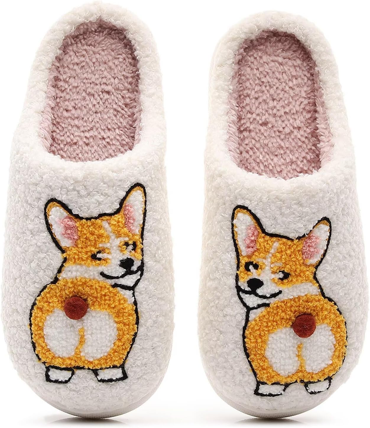 Cute Cartoon Dog Embroidery Winter Slippers – Plush Lined Cozy Cotton Shoes