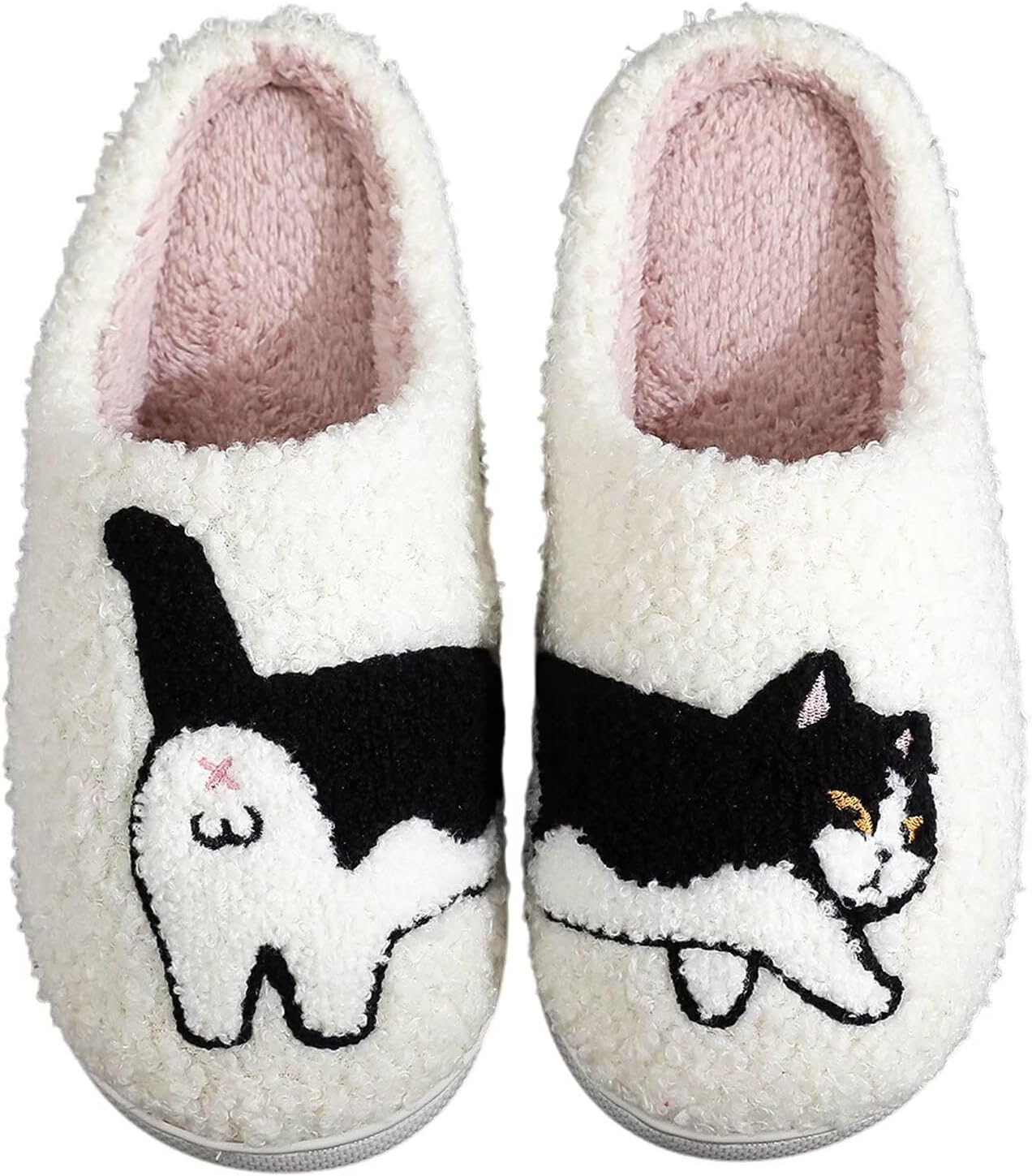 Cute Cartoon Dog Embroidery Winter Slippers – Plush Lined Cozy Cotton Shoes