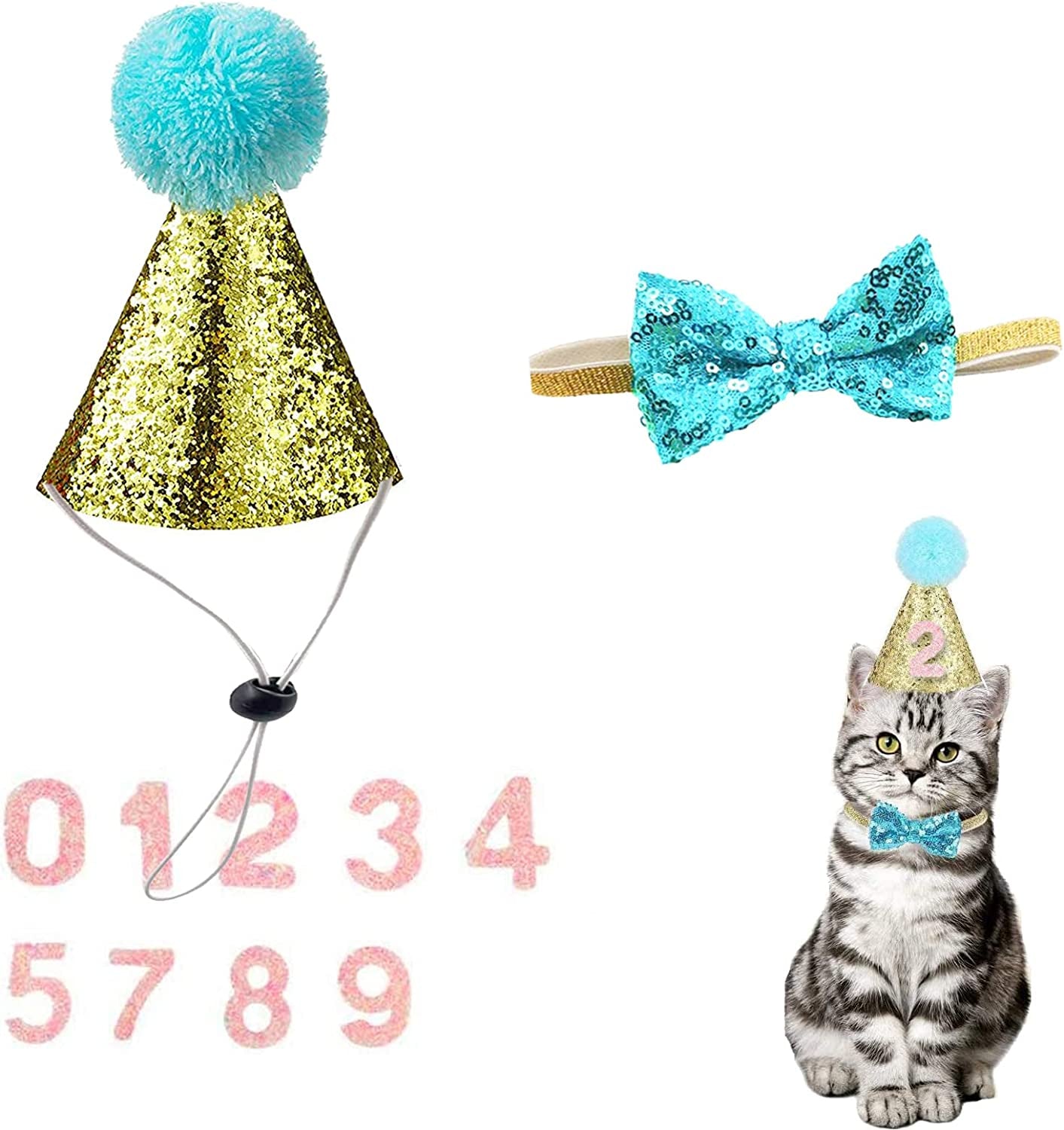 🎉🐾 Adorable Pet Birthday Hat & Bow Tie Set – Sparkly Party Outfit for Dogs & Cats 🎂 Perfect for Birthday Parties, Holidays, Photo Shoots, Themed Parties, Playdates, Cute Pet Accessories, Gift for Pet Lovers & Small to Medium Pets ✨