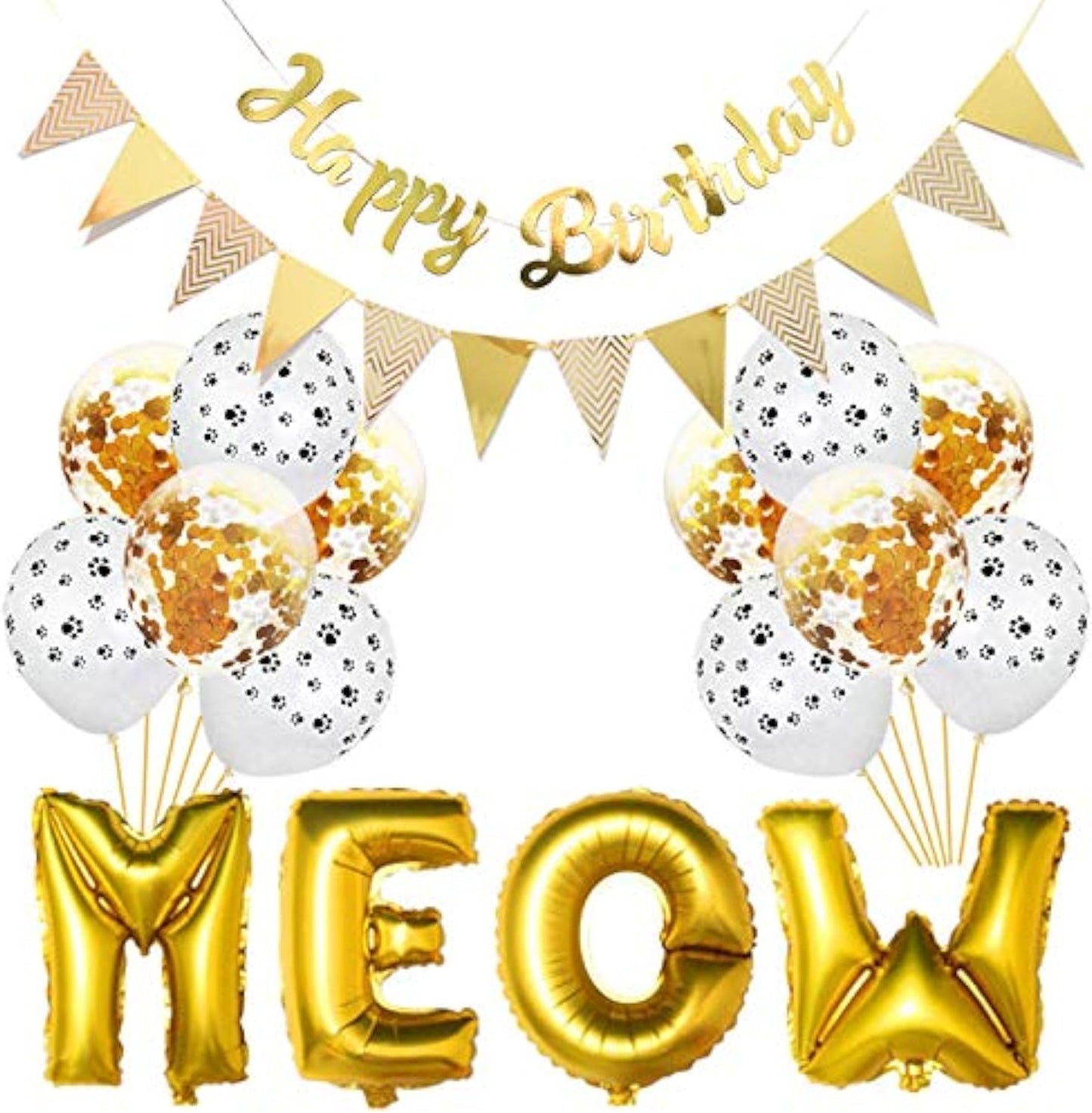 🎉🐱 Cat Birthday Party Kit – Balloons, Banner & Triangle Flags 🎂✨