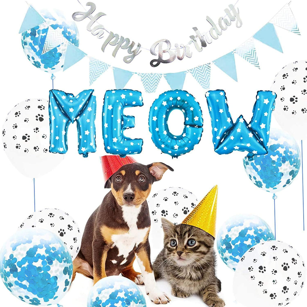 🎉🐱 Cat Birthday Party Kit – Balloons, Banner & Triangle Flags 🎂✨