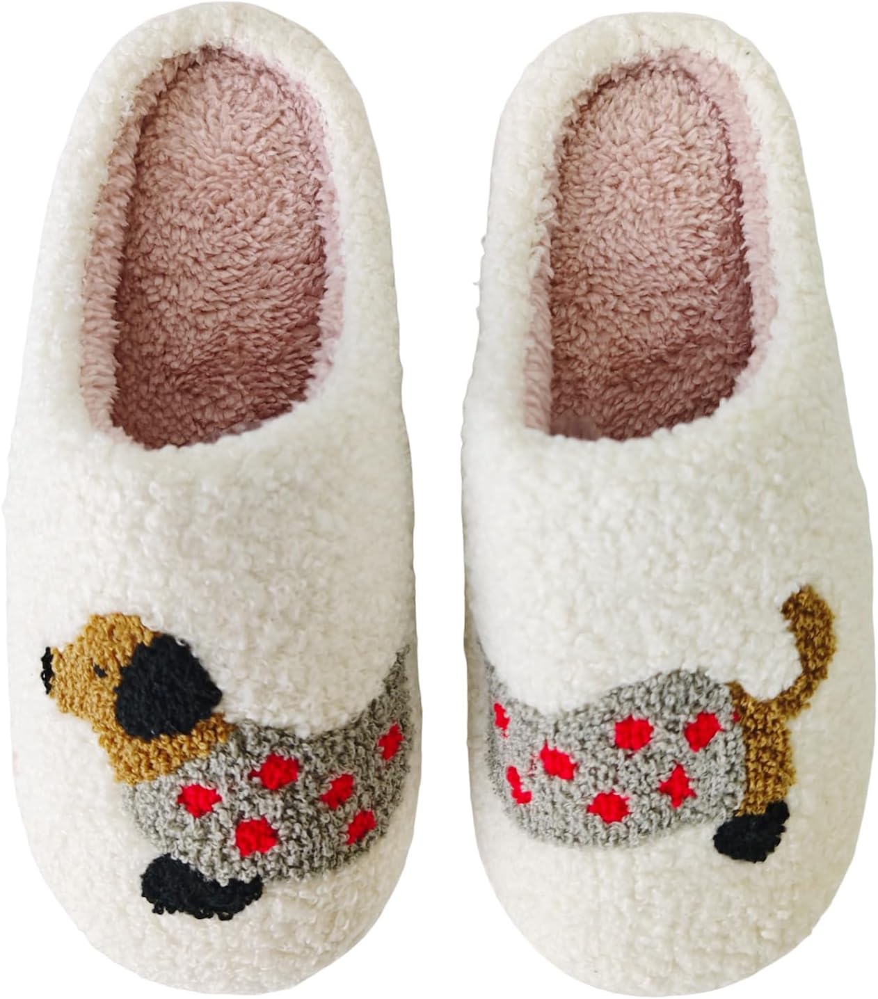 Cute Cartoon Dog Embroidery Winter Slippers – Plush Lined Cozy Cotton Shoes