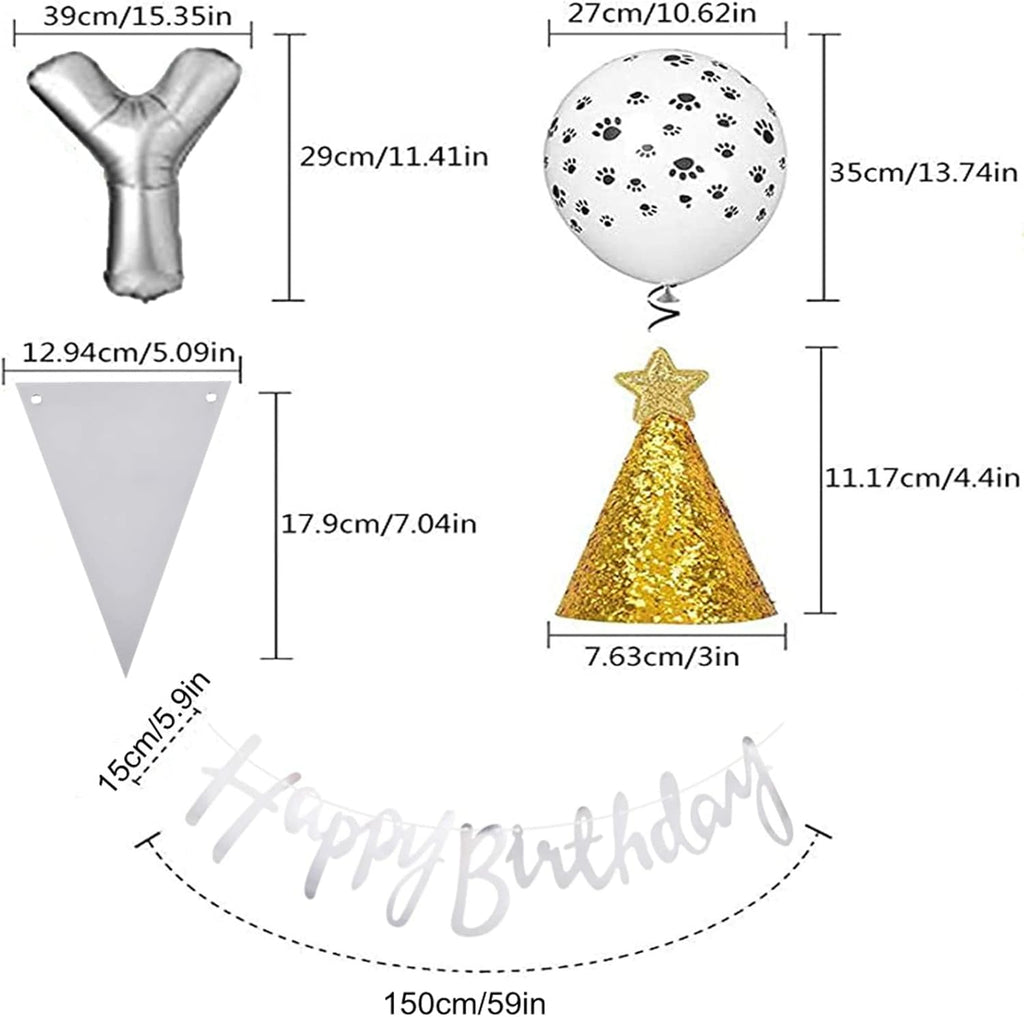 🎉🐾 Pet Birthday Party Decoration Kit for Dogs & Cats 🎂✨ Includes Latex Balloons, Sequined & Paw Balloons, LETS PAWTY Foil Balloon, Happy Birthday Banner, Triangle Flag Banner & 2 Conical Party Hats 🎈 Perfect Dog & Cat Party Supplies