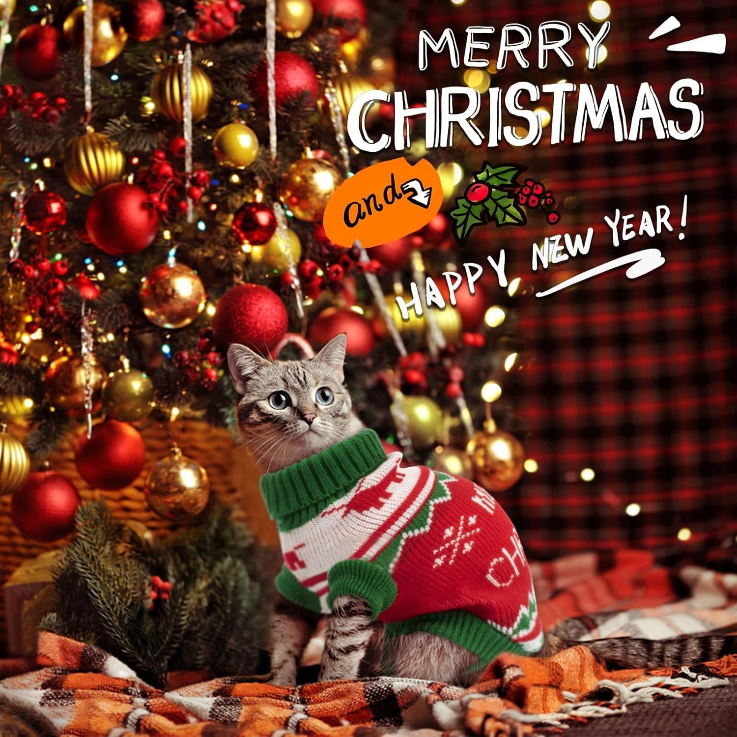 Pet Christmas Sweaters 2 Pack | Cat Sweater Winter Knitwear | Dog Sweater for Small Dogs | Warm Reindeer Snowflake Pet Clothes