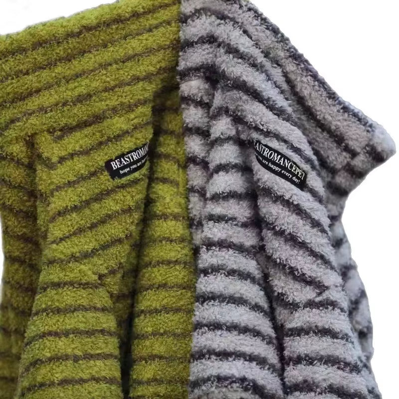 Striped Fleece Dog Sweater – Winter Turtleneck Pullover for Medium & Large Dogs