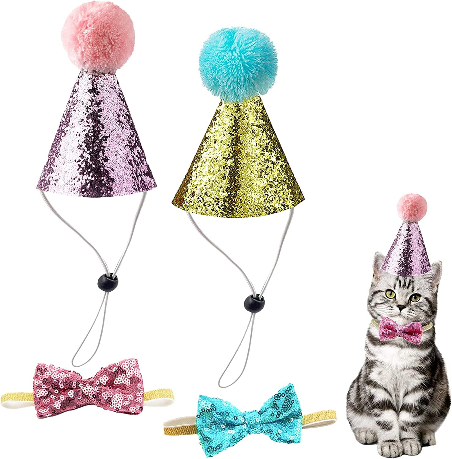 🎉🐾 Adorable Pet Birthday Hat & Bow Tie Set – Sparkly Party Outfit for Dogs & Cats 🎂 Perfect for Birthday Parties, Holidays, Photo Shoots, Themed Parties, Playdates, Cute Pet Accessories, Gift for Pet Lovers & Small to Medium Pets ✨