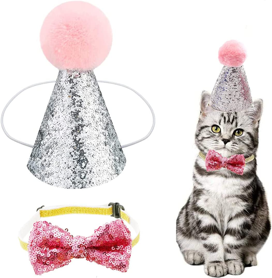 🎉🐾 Adorable Pet Birthday Hat & Bow Tie Set – Sparkly Party Outfit for Dogs & Cats 🎂 Perfect for Birthday Parties, Holidays, Photo Shoots, Themed Parties, Playdates, Cute Pet Accessories, Gift for Pet Lovers & Small to Medium Pets ✨