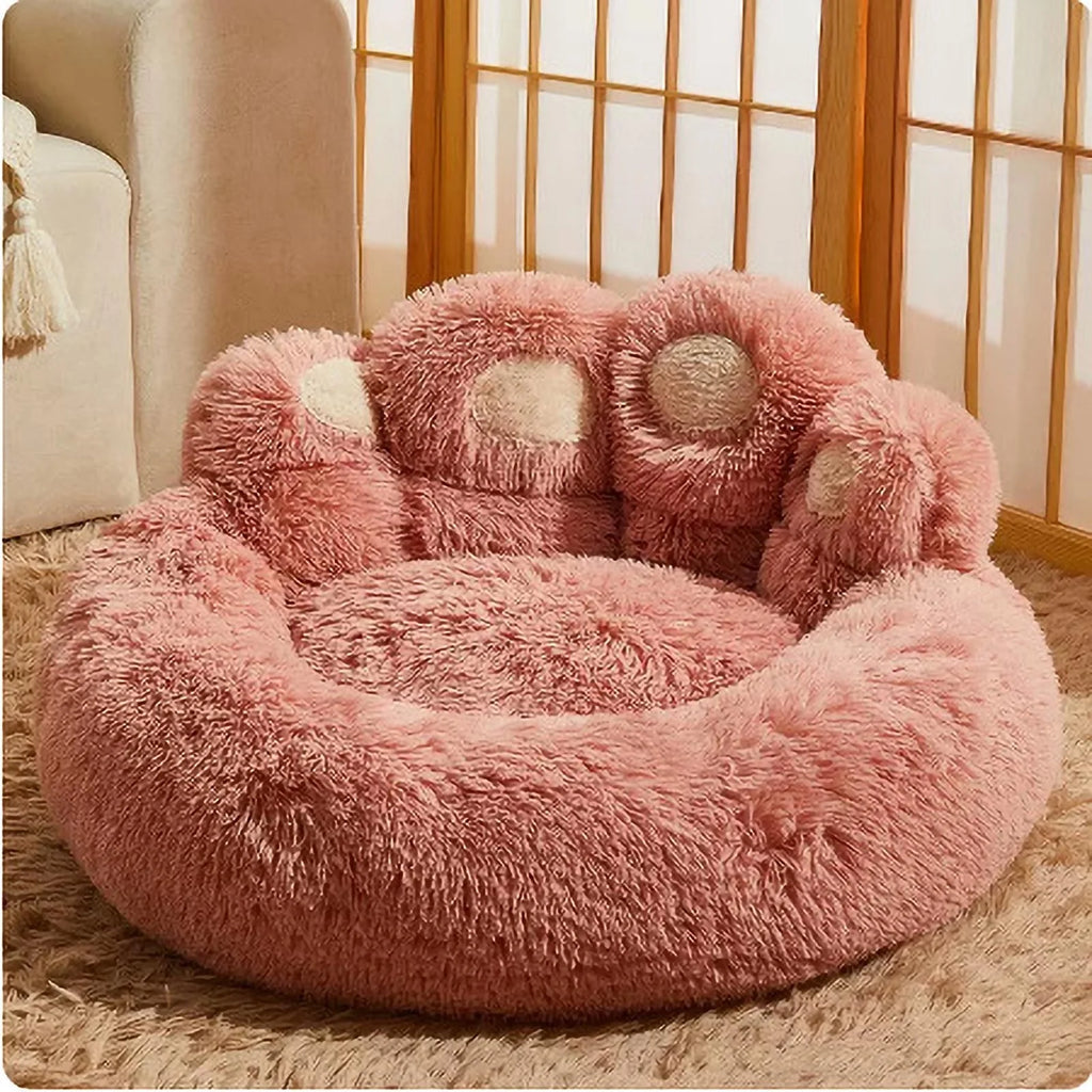Soft Fluffy Pet Bed Sofa for Dogs & Cats – Cozy Faux Fur Cushion, Cute Pink Dog Bed 23.6”