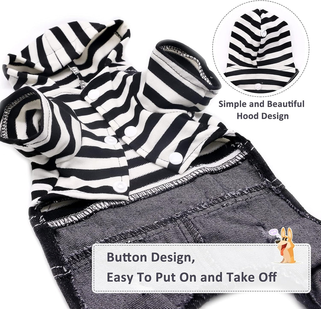 Pet Denim Jumpsuit Dog Overalls Jeans Hoodie Cool Blue Coat for Small & Medium Dogs – Classic Vintage Washed Jacket Puppy Vest