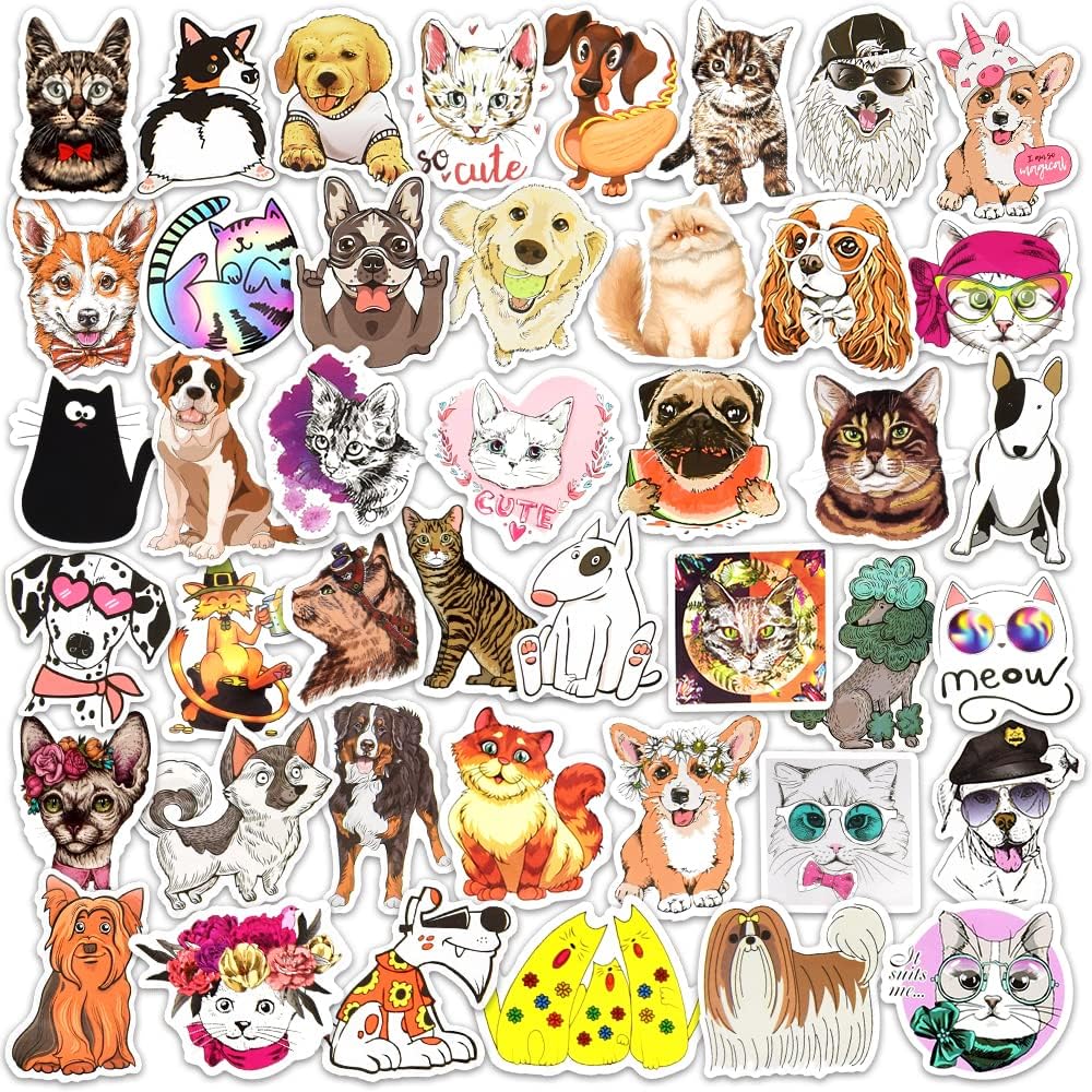 🎨✨ 100PCS Dog & Cat Stickers – Cute Waterproof Vinyl