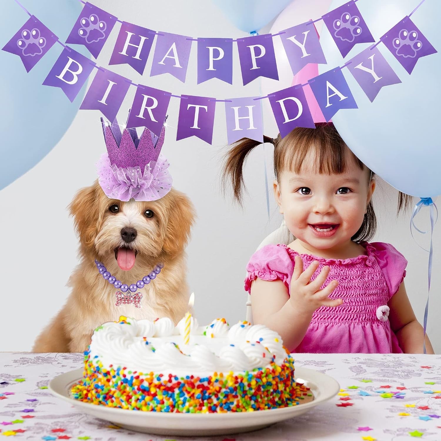 🎉🐾 Pet Birthday Outfit Set for Dogs & Cats 🎂💖 4-Piece Party Costume Includes Tutu Skirt 🎀 Crown Hat 👑 Pearl Necklace 💎  Birthday Banner 🎈 Adjustable & Adorable Pet Party Accessories for Small & Medium Breeds 🐶🐱 Perfect Gift for Any Celebration ✨