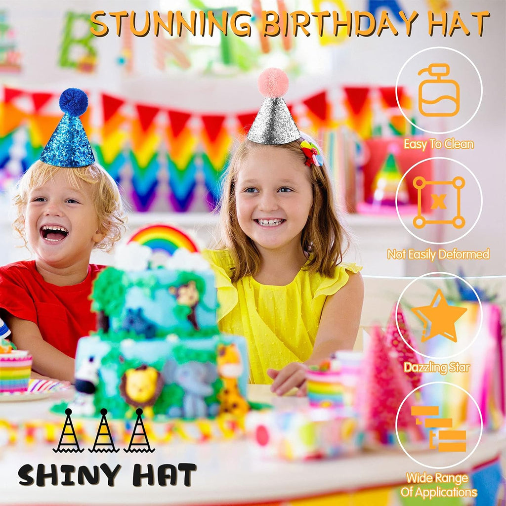  🎉🐾 4 Sparkly Pet Birthday Hats – Glitter Cone with Pom Pom 🎂✨