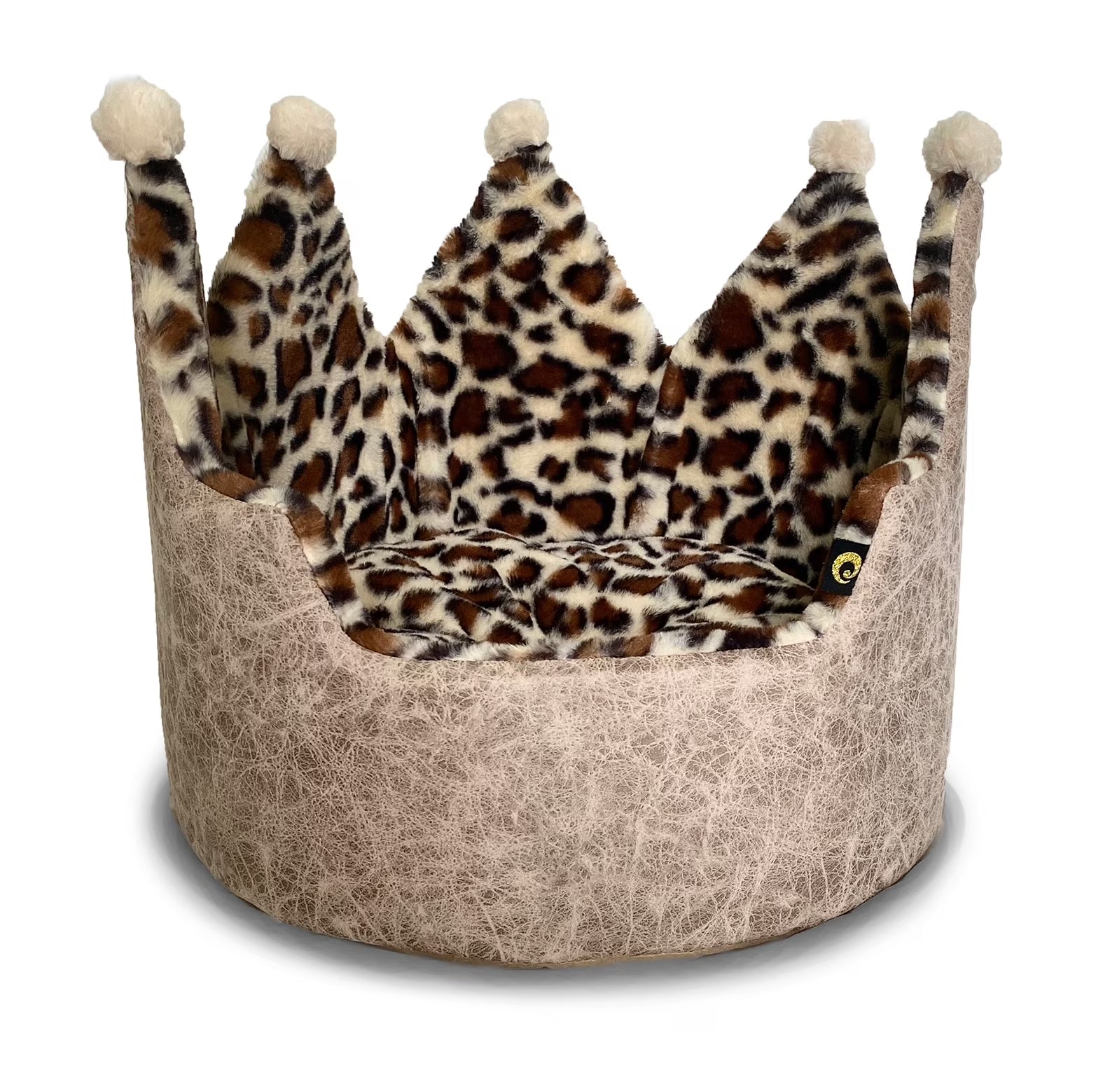Royal Leopard Crown Pet Bed – Premium Plush Bed for Small Dogs & Cats