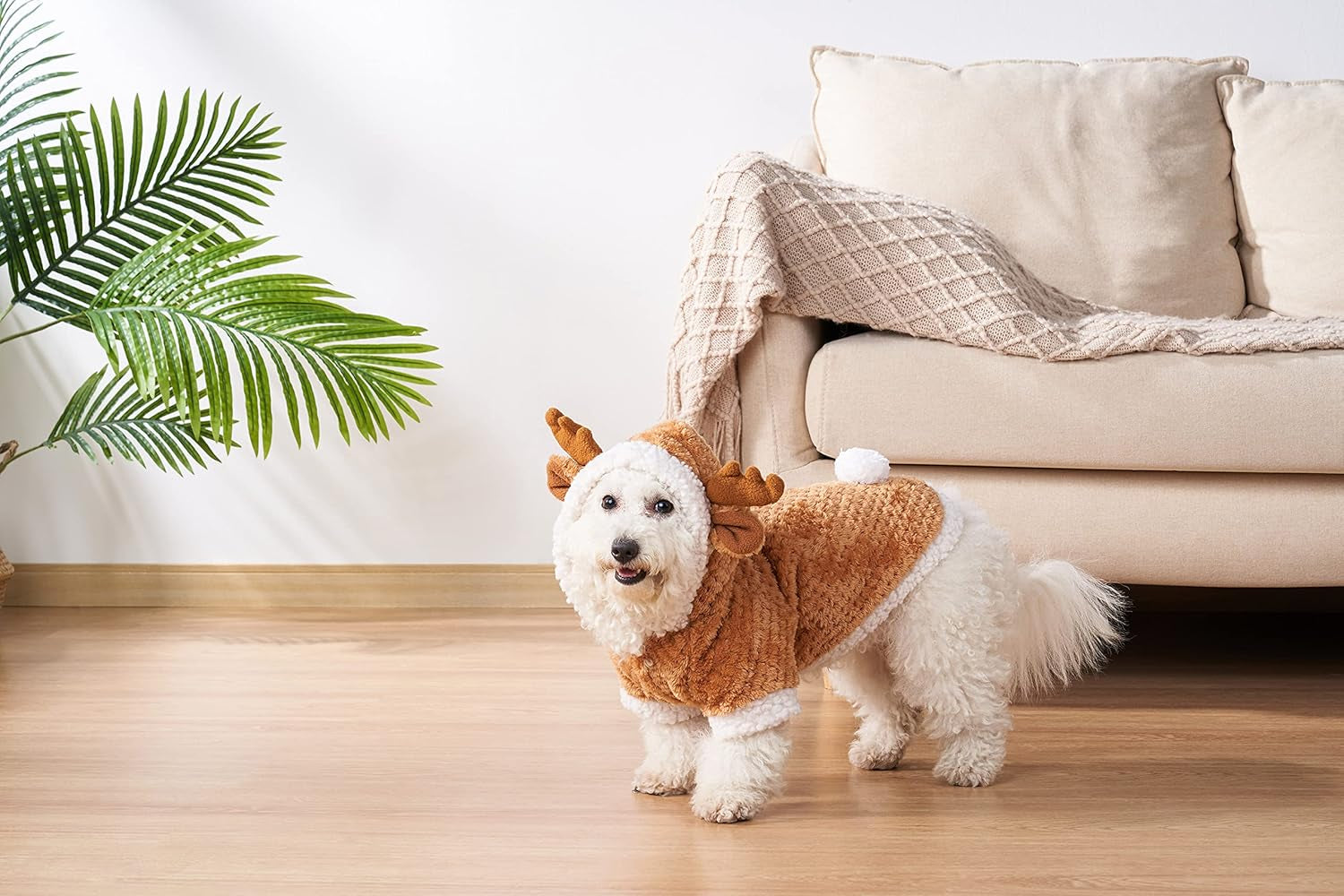 Dog Christmas Reindeer Hoodie – Warm Winter Holiday Costume with Antlers