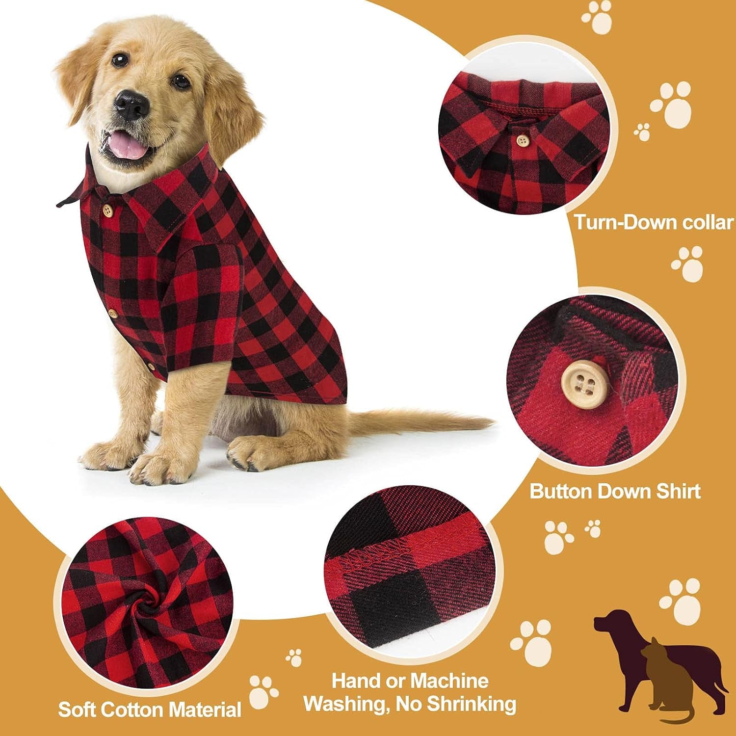 Plaid Dog Shirt Red Buffalo | Soft Casual Pet Clothes for Small Medium Large Dogs & Puppies | Cat Costume Outfit for Thanksgiving Christmas – XL