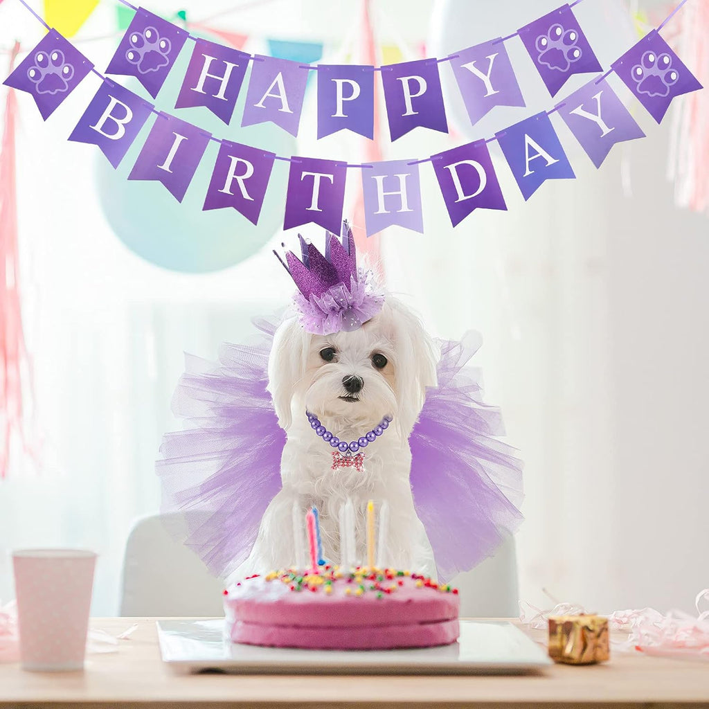 🎉🐾 Pet Birthday Outfit Set for Dogs & Cats 🎂💖 4-Piece Party Costume Includes Tutu Skirt 🎀 Crown Hat 👑 Pearl Necklace 💎  Birthday Banner 🎈 Adjustable & Adorable Pet Party Accessories for Small & Medium Breeds 🐶🐱 Perfect Gift for Any Celebration ✨