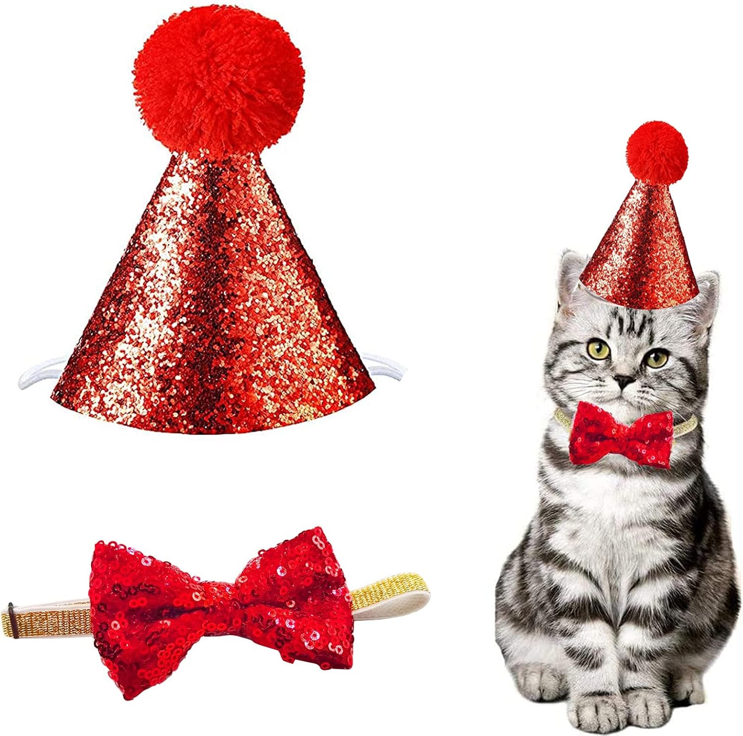 🎉🐾 Adorable Pet Birthday Hat & Bow Tie Set – Sparkly Party Outfit for Dogs & Cats 🎂 Perfect for Birthday Parties, Holidays, Photo Shoots, Themed Parties, Playdates, Cute Pet Accessories, Gift for Pet Lovers & Small to Medium Pets ✨