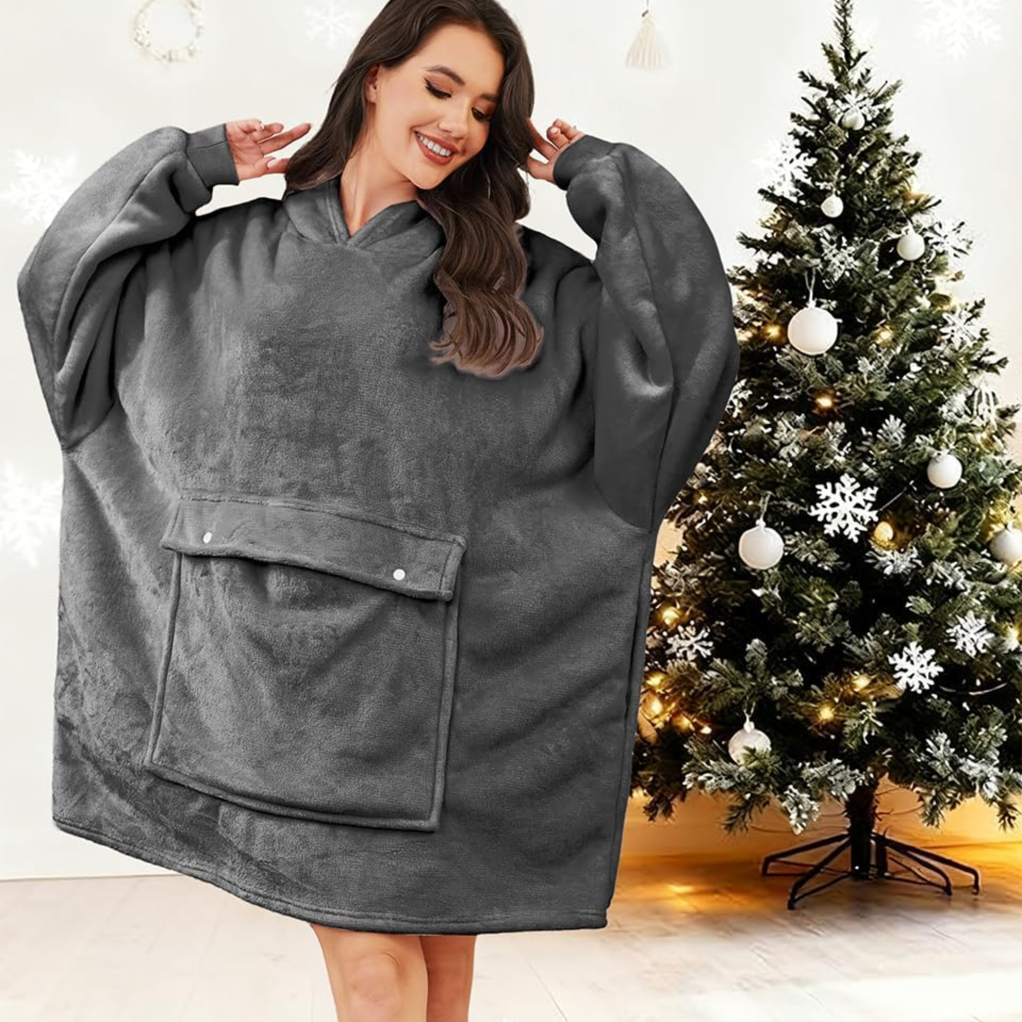 Wearable Blanket Hoodie with Pet Pouch & 2 Side Pockets