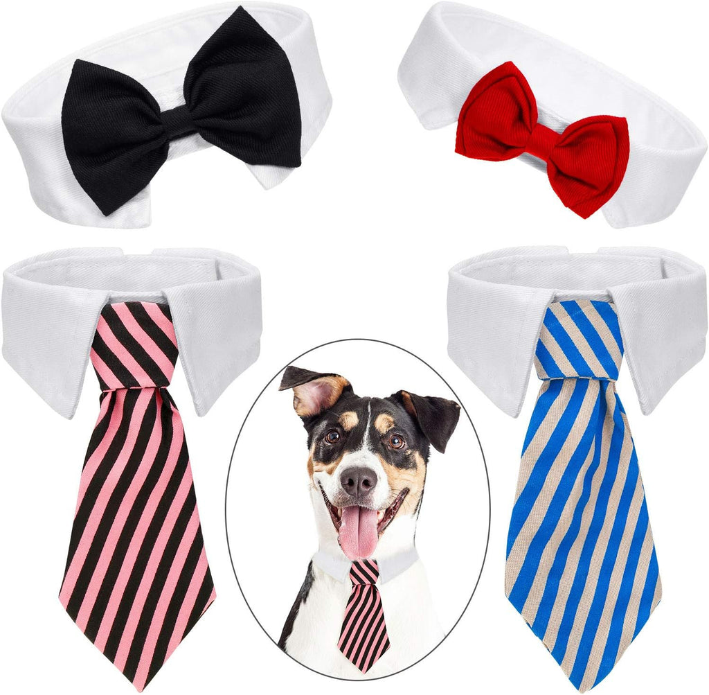 4 Pack Pet Bow Ties Adjustable | Formal Dog Collar & Cat Neck Tie for Small Dogs & Cats | Puppy Grooming Party Costume Accessories – L, Black, Red, Pink, Blue, Gray