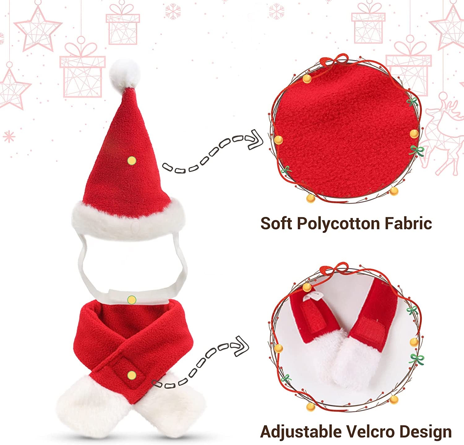 Santa Hat and Scarf Christmas Pet Costume – Festive Outfit for Cats, Rabbits & Small Dogs
