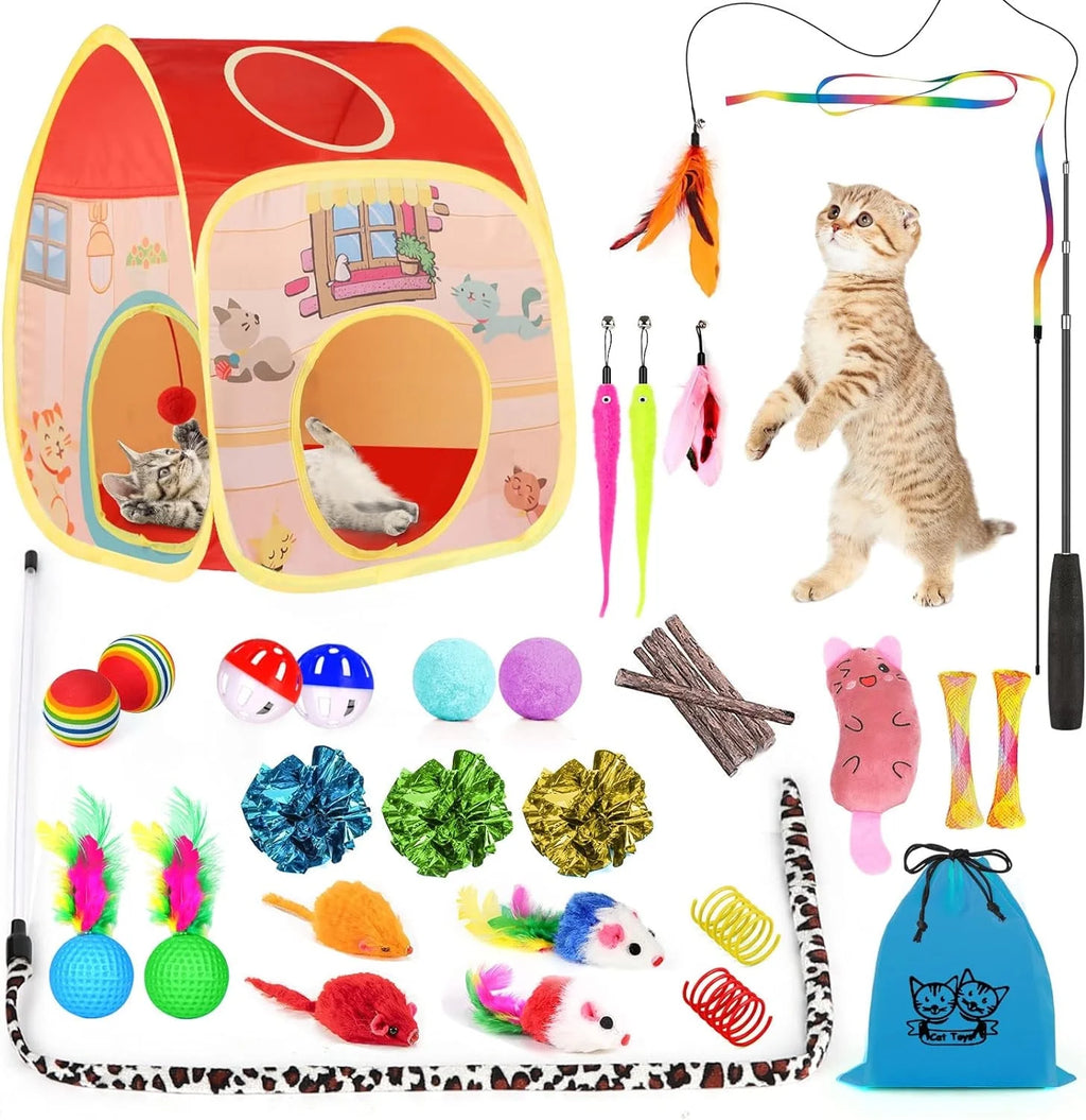 34 PCS Interactive Cat Toys Set with Tunnel