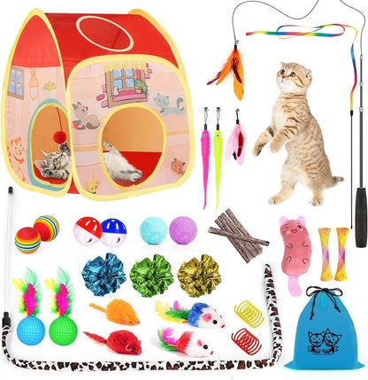 34 PCS Interactive Cat Toys Set with Tunnel