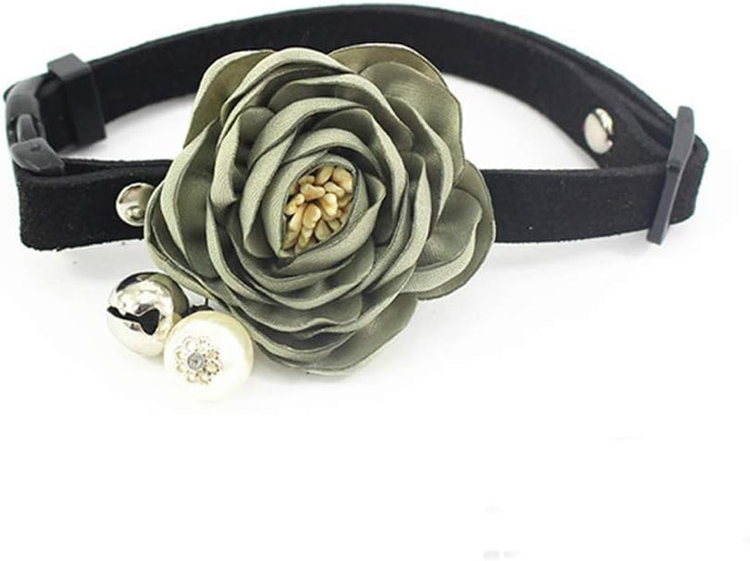 Peony Flower Pet Collar Bow Tie with Bell & Pearl – Handmade Suede Cat Dog Necklace