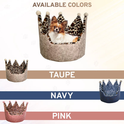 Royal Leopard Crown Pet Bed – Premium Plush Bed for Small Dogs & Cats
