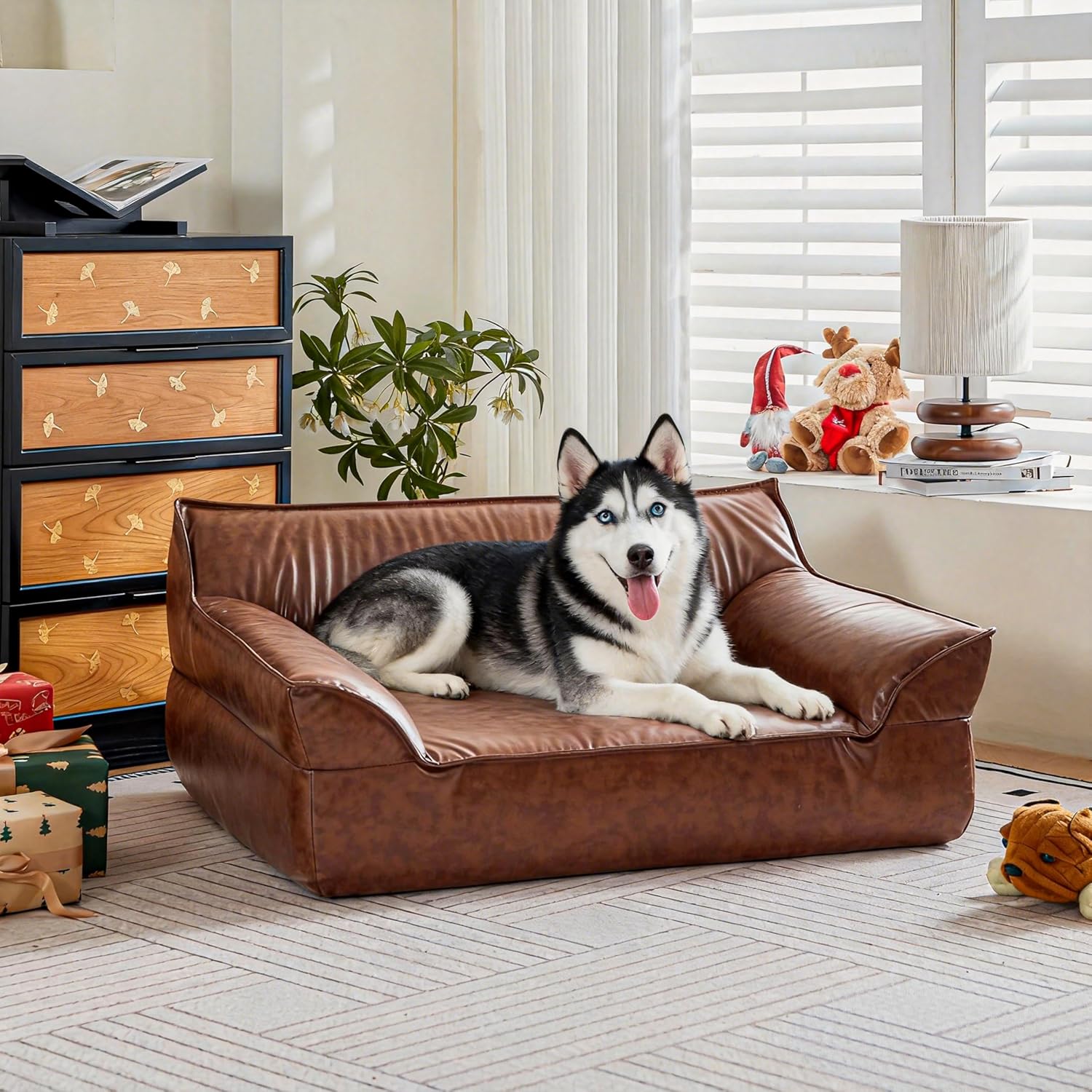 Luxury Leather Dog Sofa – Modern Pet Couch for Stylish Homes