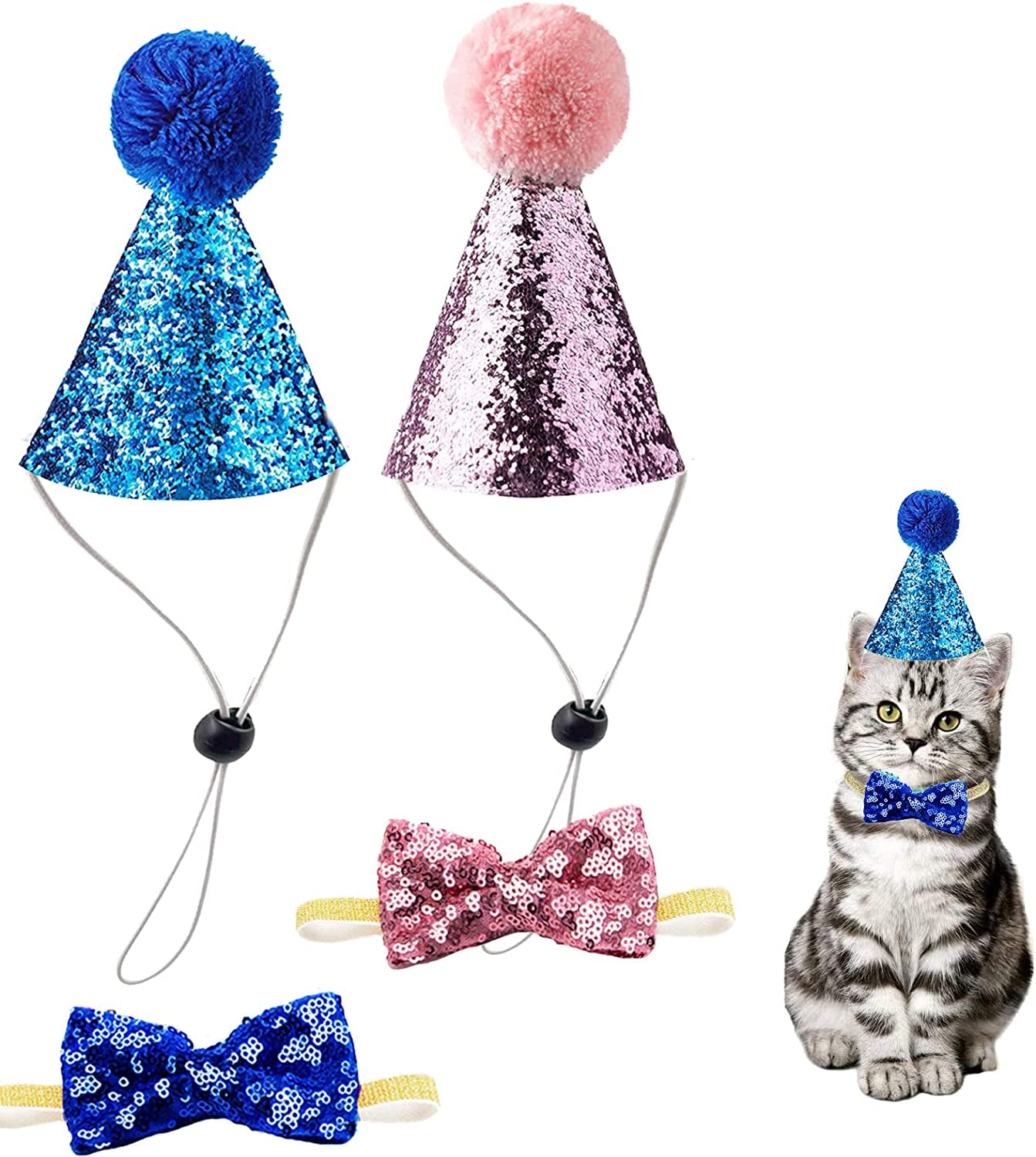 🎉🐾 Adorable Pet Birthday Hat & Bow Tie Set – Sparkly Party Outfit for Dogs & Cats 🎂 Perfect for Birthday Parties, Holidays, Photo Shoots, Themed Parties, Playdates, Cute Pet Accessories, Gift for Pet Lovers & Small to Medium Pets ✨