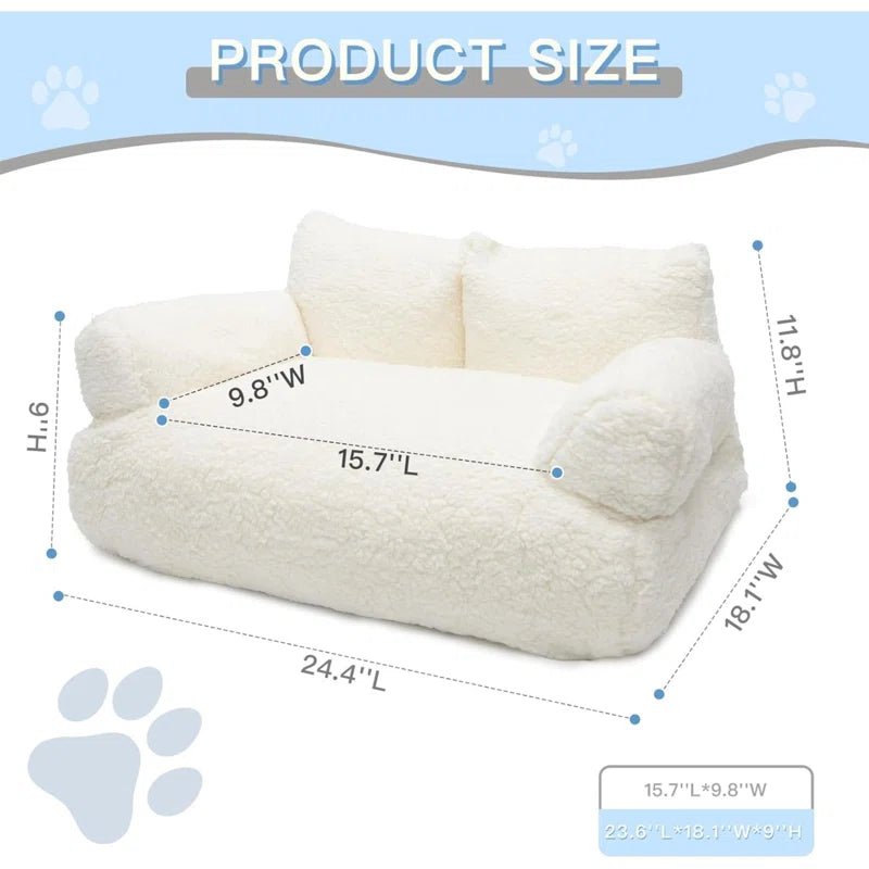 Sherpa Pet Couch Bed, Washable Cat Bed for Indoor Cats, Calming Cat Couch, Fluffy Pet Sofa Bed Puppy Sleeping Bed, Dog Couch for Medium Small Dogs & Cats