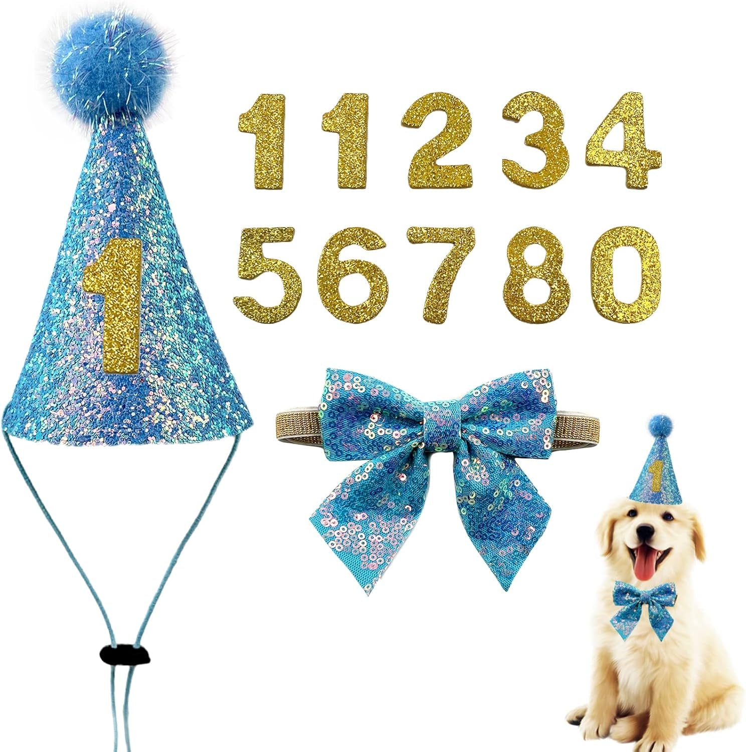 🎉🐾 Adorable Pet Birthday Hat & Bow Tie Set – Sparkly Party Outfit for Dogs & Cats 🎂 Perfect for Birthday Parties, Holidays, Photo Shoots, Themed Parties, Playdates, Cute Pet Accessories, Gift for Pet Lovers & Small to Medium Pets ✨