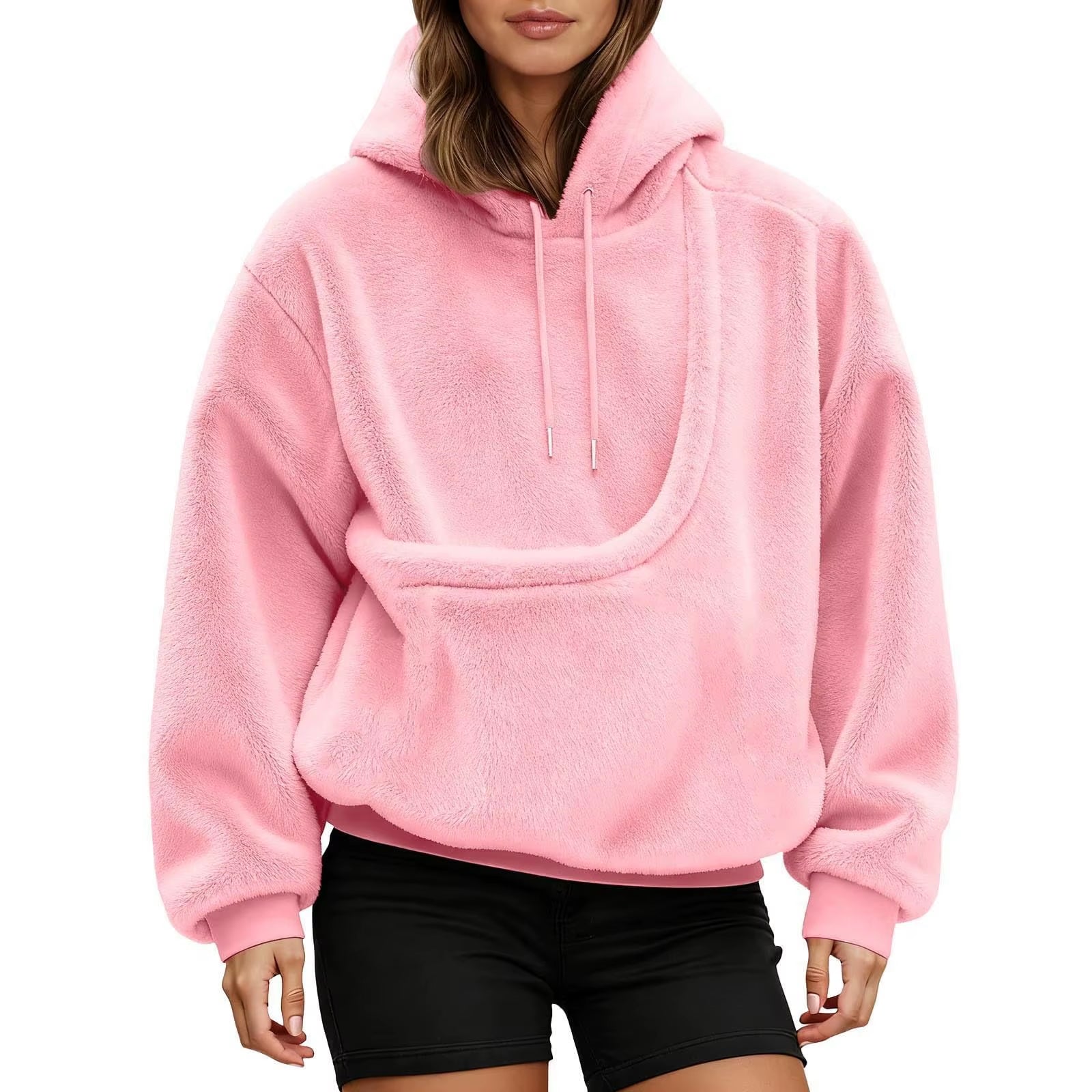 Pocket Pet-In-One Double-Sided Plush Hooded Sweatshirt