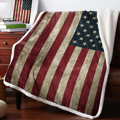 US Flag Sherpa Fleece Blanket, Super Thick and 50 X 60 Inches American Flag