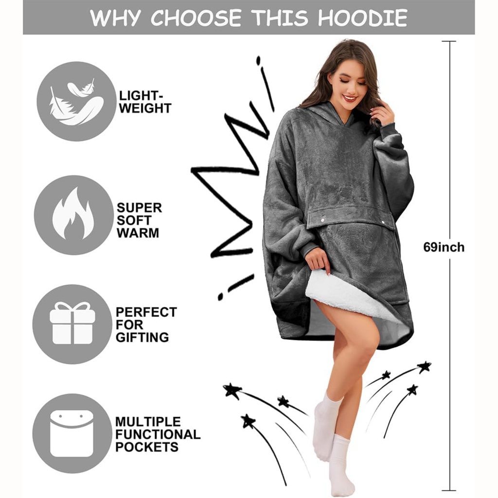 Wearable Blanket Hoodie with Pet Pouch & 2 Side Pockets