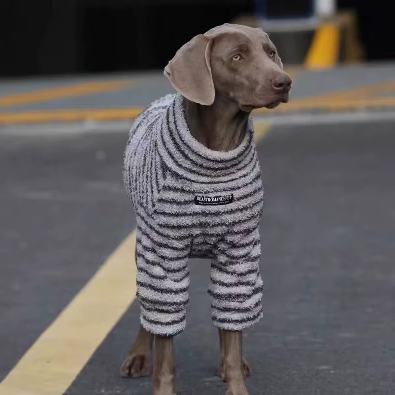 Striped Fleece Dog Sweater – Winter Turtleneck Pullover for Medium & Large Dogs