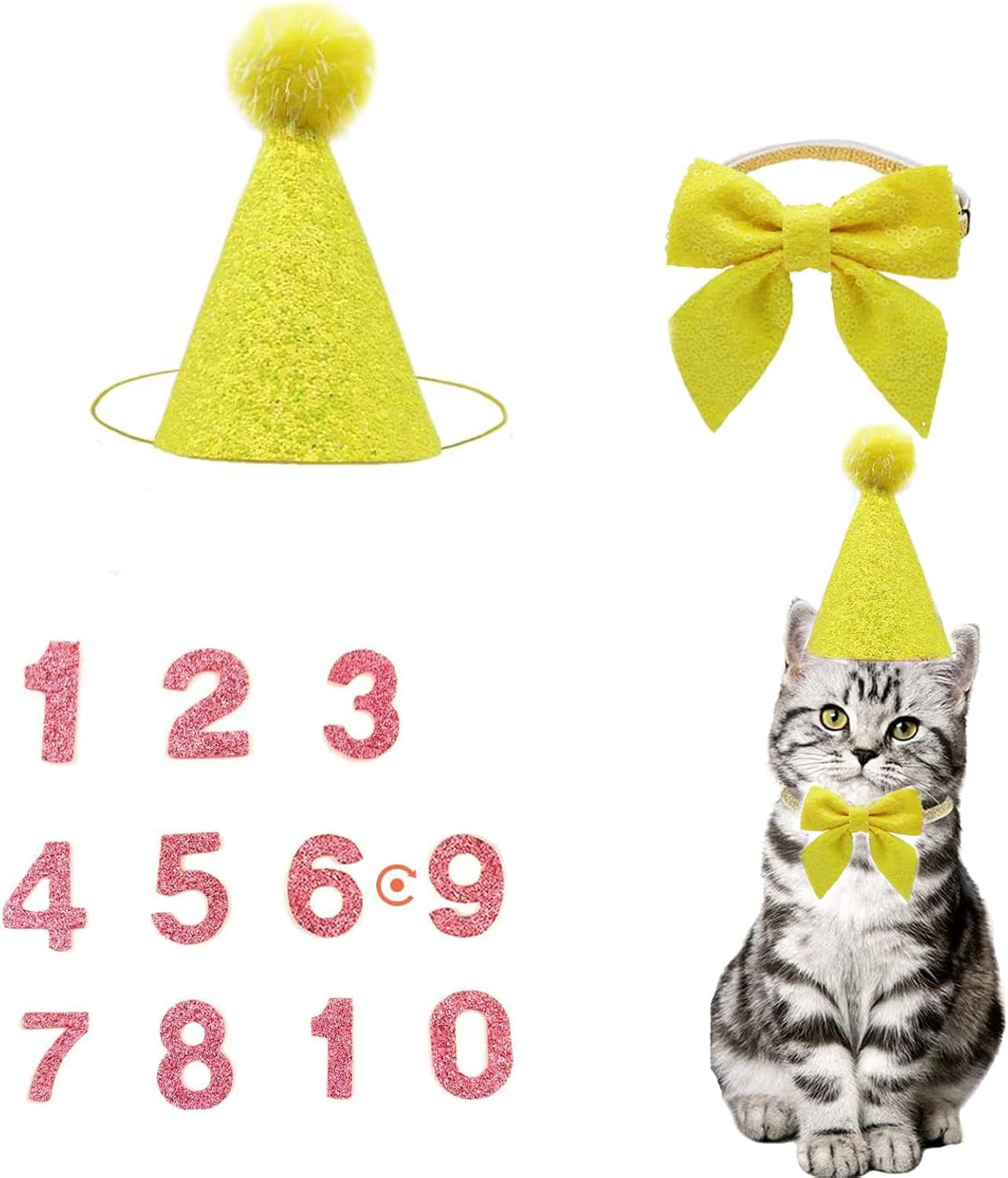 🎉🐾 Adorable Pet Birthday Hat & Bow Tie Set – Sparkly Party Outfit for Dogs & Cats 🎂 Perfect for Birthday Parties, Holidays, Photo Shoots, Themed Parties, Playdates, Cute Pet Accessories, Gift for Pet Lovers & Small to Medium Pets ✨